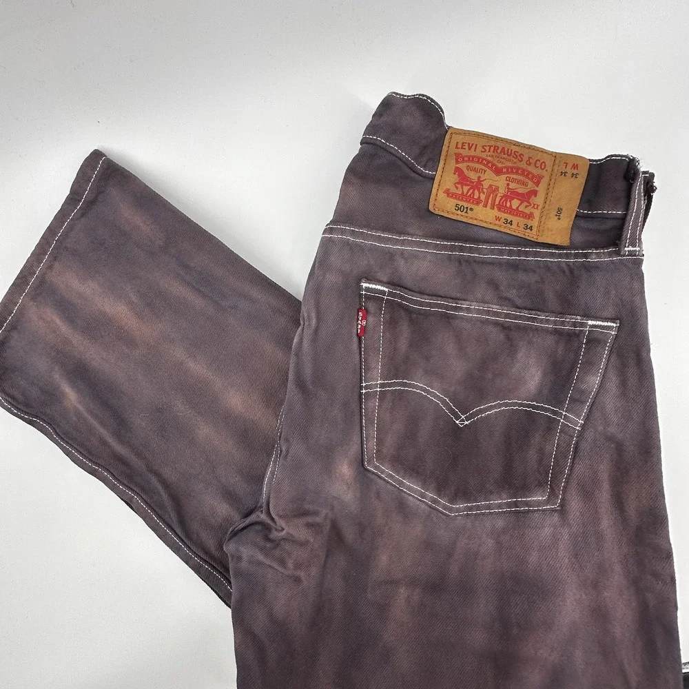 Levi's 501 Jeans Mens 34x34 Purple Tie Dye Button Fly Straight Leg‎ Boho Hippie